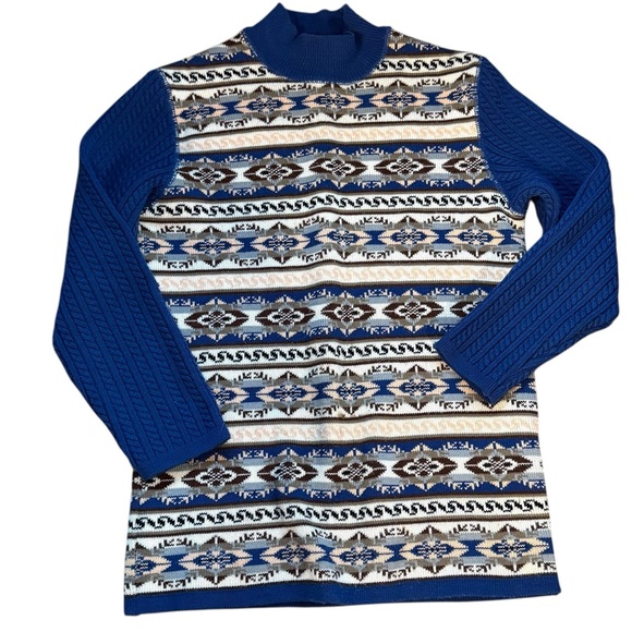 Kookai Sweaters - Vintage Kookai France Geometric Blue Pink White Mock Turtleneck Sweater small